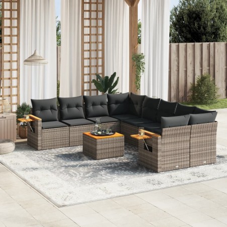 vidaXL Set de muebles de jardín 9 pzas y cojines ratán sintético gris