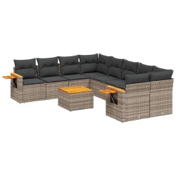 vidaXL Set de muebles de jardín 9 pzas y cojines ratán sintético gris