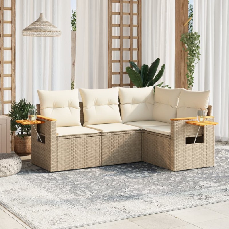 vidaXL Juego de sofás jardín con cojines 4 pzas ratán sintético beige vidaXL Juego de sofás jardín con cojines 4 pzas ratán sintético beige