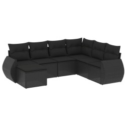 vidaXL Set de comedor de jardín 7 pzas y cojines ratán sintético negro