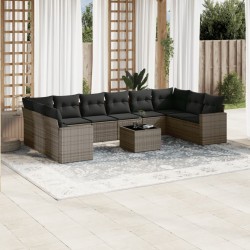 vidaXL Set de sofás de jardín 11 pzas y cojines ratán sintético gris