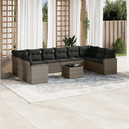 vidaXL Set de sofás de jardín 11 pzas y cojines ratán sintético gris