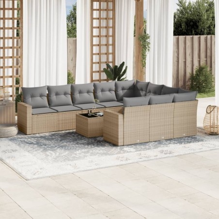vidaXL Set de sofás de jardín 11pzas con cojines ratán sintético beige