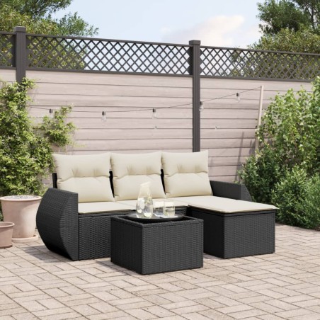 vidaXL Set de muebles de jardín 5 pzas y cojines ratán sintético negro