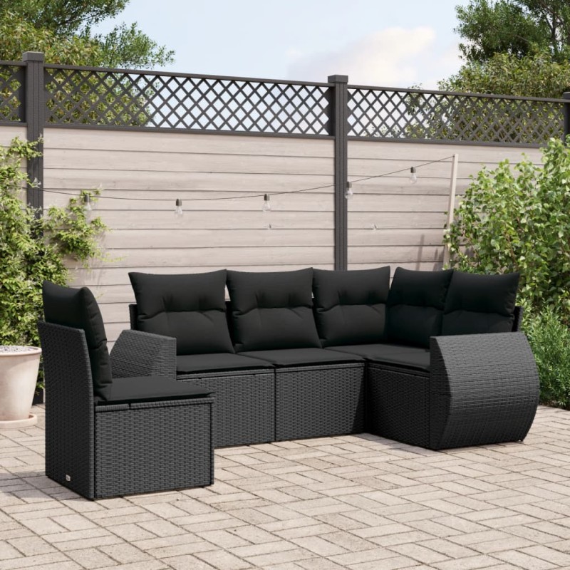 vidaXL Set de muebles de jardín 5 pzas y cojines ratán sintético negro vidaXL Set de muebles de jardín 5 pzas y cojines ratán sintético negro