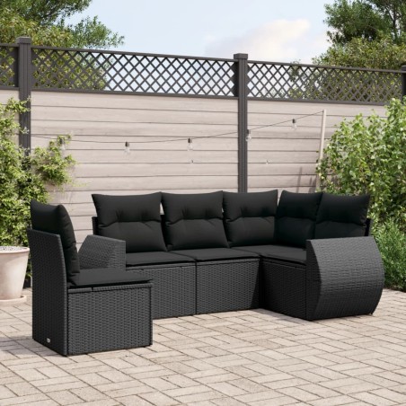 vidaXL Set de muebles de jardín 5 pzas y cojines ratán sintético negro