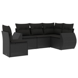 vidaXL Set de muebles de jardín 5 pzas y cojines ratán sintético negro