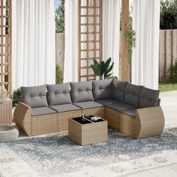 vidaXL Set sofás de jardín 7 piezas y cojines ratán sintético beige