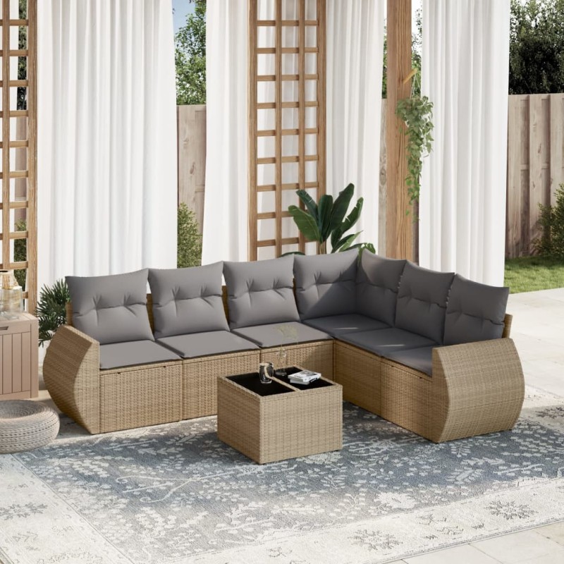 vidaXL Set sofás de jardín 7 piezas y cojines ratán sintético beige vidaXL Set sofás de jardín 7 piezas y cojines ratán sintético beige
