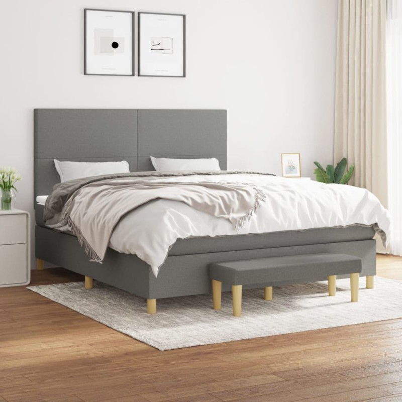 vidaXL Cama box spring con colchón tela gris oscuro 160x200 cm vidaXL Cama box spring con colchón tela gris oscuro 160x200 cm