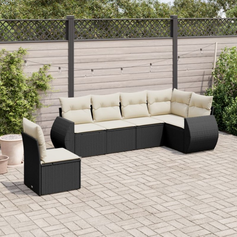 vidaXL Set de sofás de jardín 6 piezas y cojines ratán sintético negro vidaXL Set de sofás de jardín 6 piezas y cojines ratán sintético negro