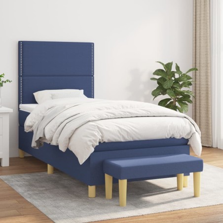 vidaXL Cama box spring con colchón tela azul 100x200 cm