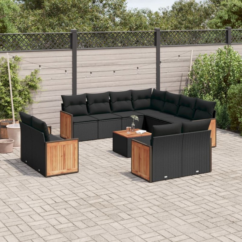 vidaXL Set de sofás de jardín 12 piezas cojines ratán sintético negro vidaXL Set de sofás de jardín 12 piezas cojines ratán sintético negro