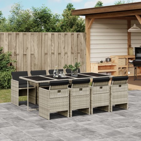 vidaXL Set comedor de jardín 9 pzas cojines ratán sintético gris claro