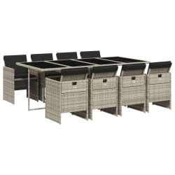 vidaXL Set comedor de jardín 9 pzas cojines ratán sintético gris claro