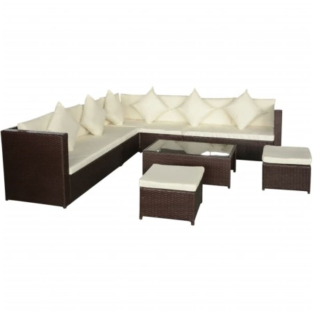 vidaXL Set sofás de jardín 8 piezas y cojines ratán sintético marrón