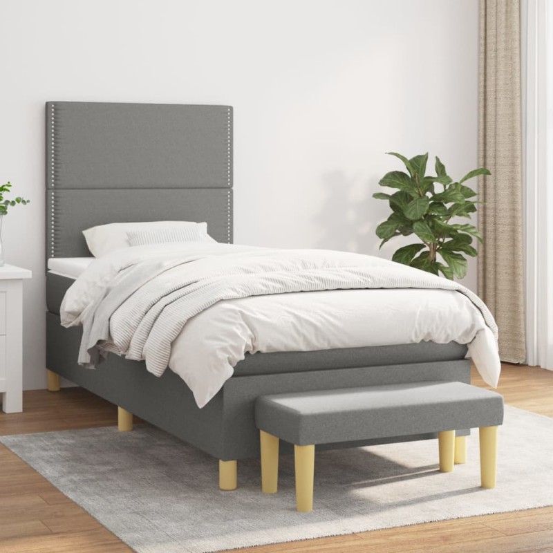 vidaXL Cama box spring con colchón tela gris oscuro 90x200 cm vidaXL Cama box spring con colchón tela gris oscuro 90x200 cm