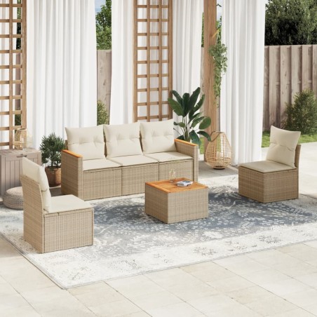 vidaXL Juego de sofás jardín con cojines 6 pzas ratán sintético beige