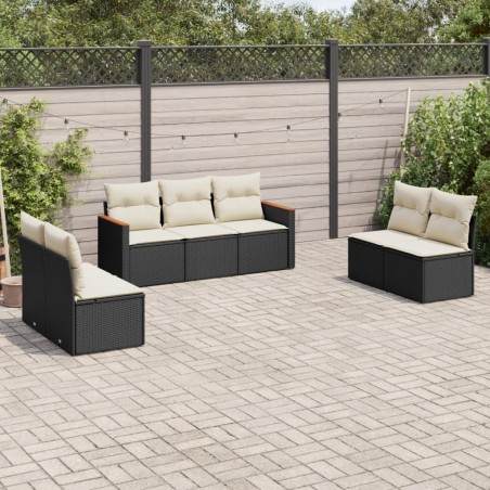 vidaXL Set de comedor de jardín 7 pzas y cojines ratán sintético negro