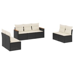 vidaXL Set de comedor de jardín 7 pzas y cojines ratán sintético negro