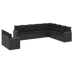 vidaXL Set de sofás de jardín 10 pzas cojines ratán sintético negro