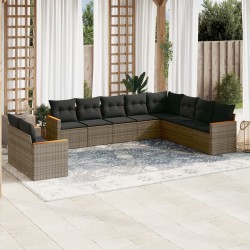 vidaXL Set de sofás de jardín 10 pzas con cojines ratán sintético gris