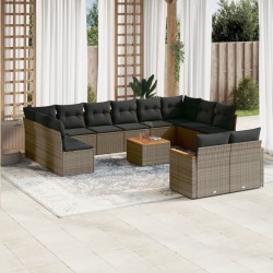vidaXL Set sofás de jardín con cojines 13 piezas ratán sintético gris