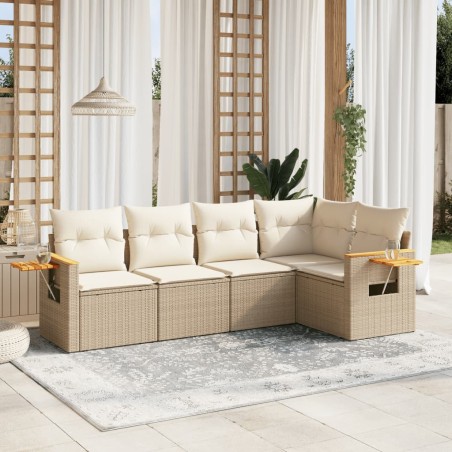 vidaXL Juego de sofás jardín con cojines 5 pzas ratán sintético beige