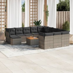 vidaXL Set sofás de jardín con cojines 13 piezas ratán sintético gris