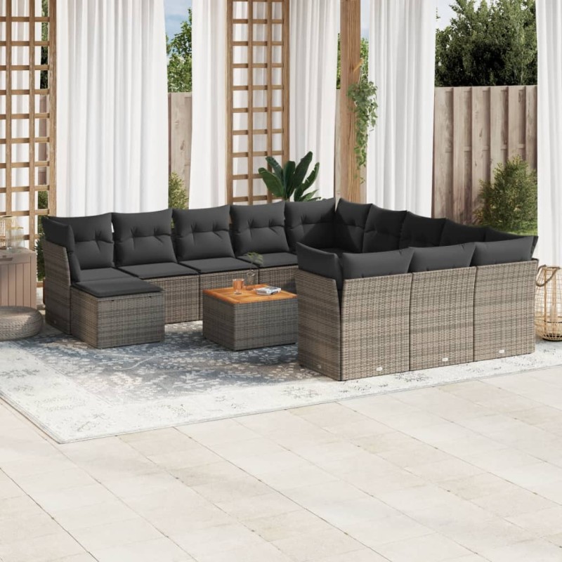 vidaXL Set sofás de jardín con cojines 13 piezas ratán sintético gris