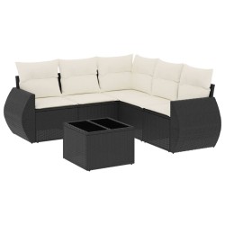vidaXL Set de sofás de jardín 6 piezas y cojines ratán sintético negro
