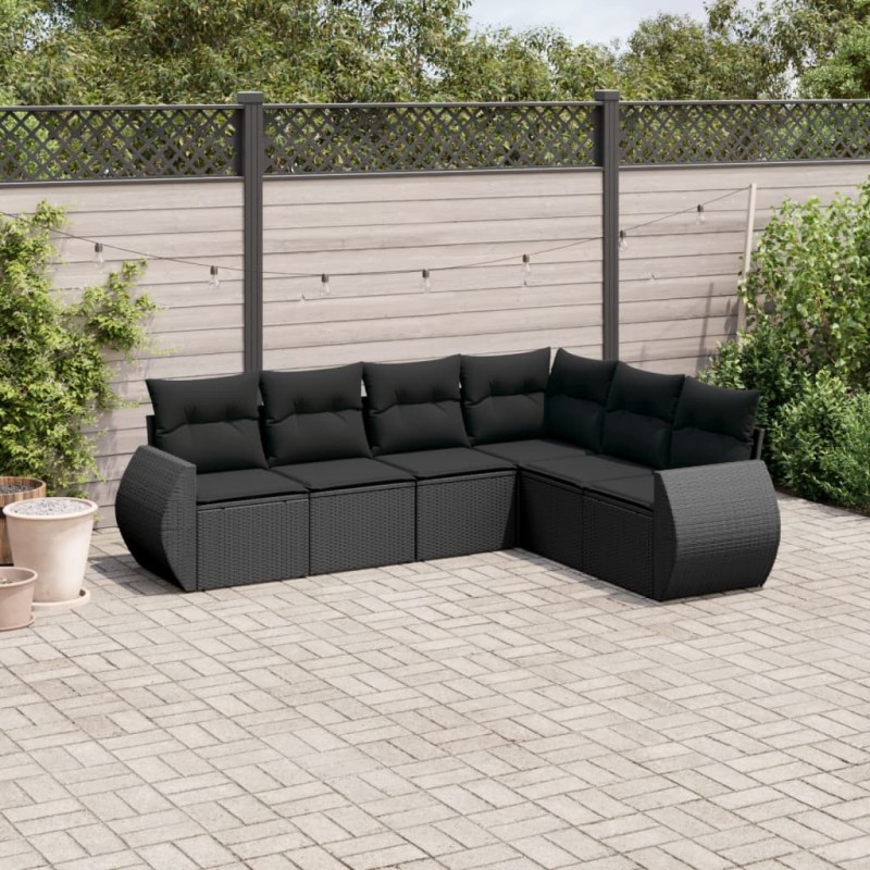 vidaXL Set de sofás de jardín 6 piezas y cojines ratán sintético negro vidaXL Set de sofás de jardín 6 piezas y cojines ratán sintético negro