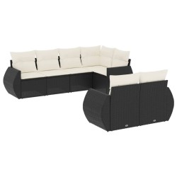vidaXL Set de comedor de jardín 7 pzas y cojines ratán sintético negro