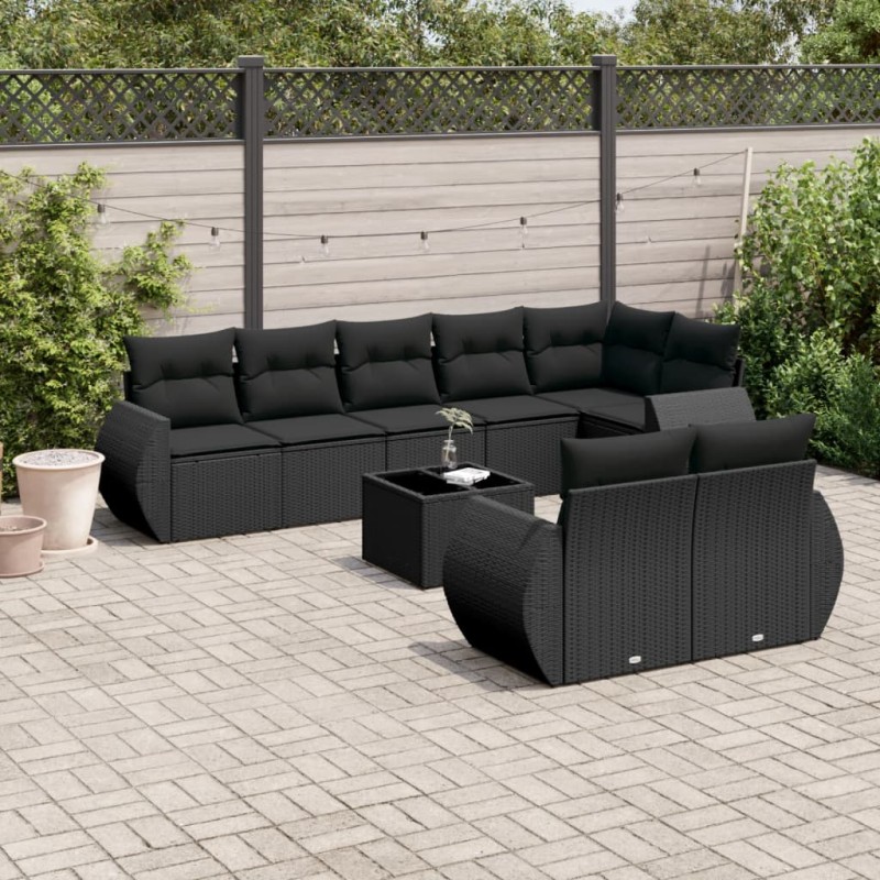 vidaXL Set de sofás de jardín 8 piezas y cojines ratán sintético negro vidaXL Set de sofás de jardín 8 piezas y cojines ratán sintético negro