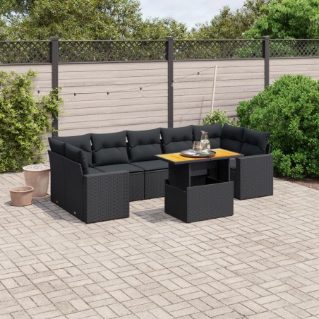 vidaXL Set de sofás de jardín 8 piezas y cojines ratán sintético negro