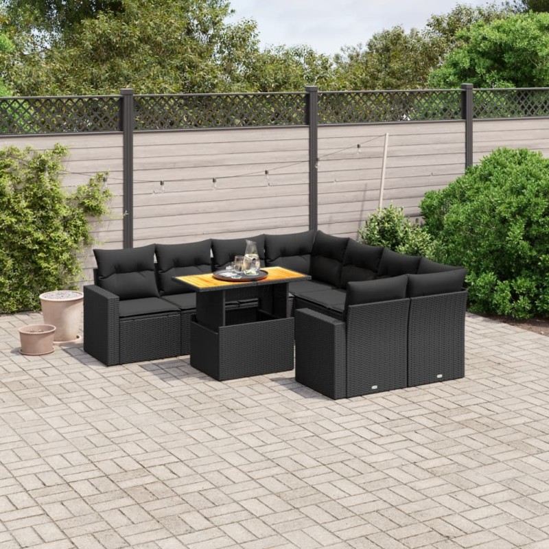 vidaXL Set de sofás de jardín 8 piezas y cojines ratán sintético negro vidaXL Set de sofás de jardín 8 piezas y cojines ratán sintético negro