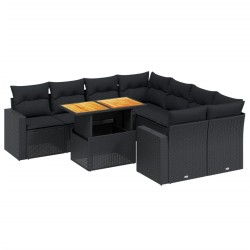 vidaXL Set de sofás de jardín 8 piezas y cojines ratán sintético negro