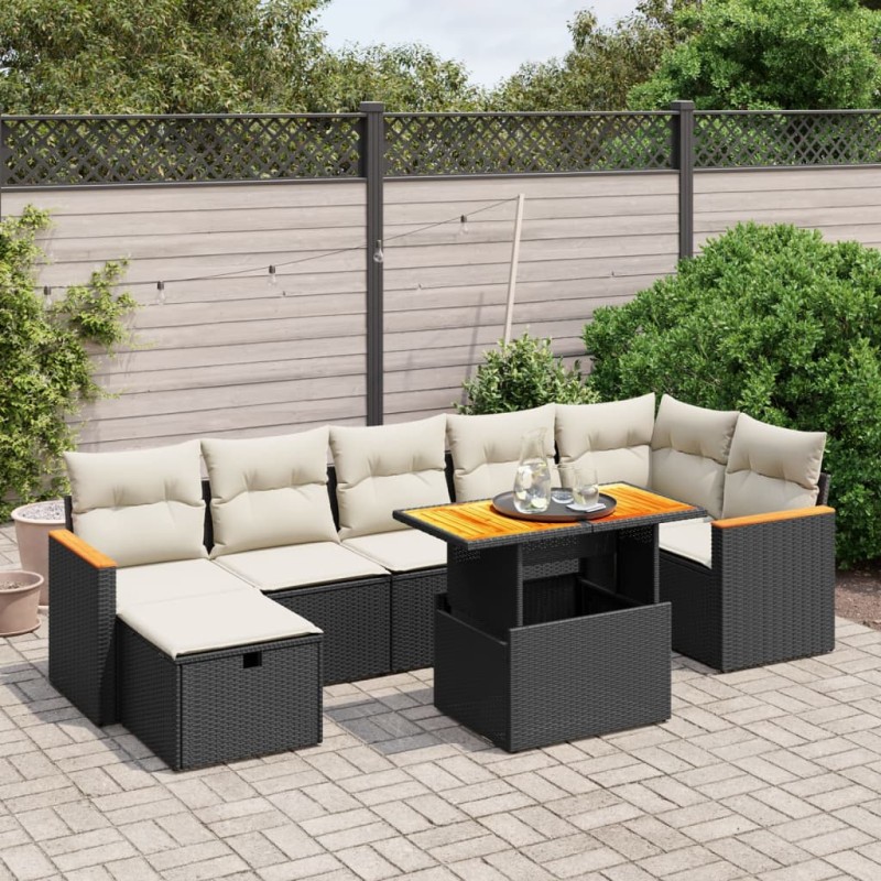 vidaXL Set de sofás de jardín 8 piezas y cojines ratán sintético negro vidaXL Set de sofás de jardín 8 piezas y cojines ratán sintético negro