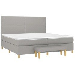 vidaXL Cama box spring con colchón tela gris claro 200x200 cm