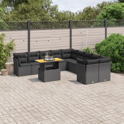 vidaXL Set de sofás de jardín 11 pzas y cojines ratán sintético negro