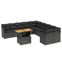 vidaXL Set de sofás de jardín 11 pzas y cojines ratán sintético negro