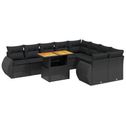vidaXL Set de sofás de jardín 10 pzas cojines ratán sintético negro