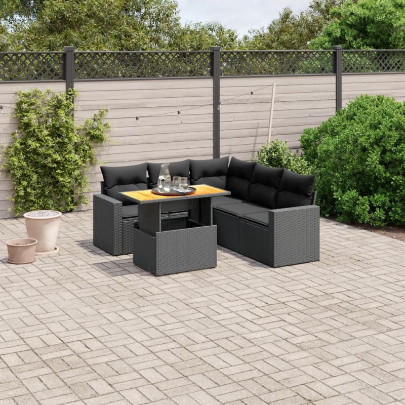 vidaXL Set de sofás de jardín 6 piezas y cojines ratán sintético negro vidaXL Set de sofás de jardín 6 piezas y cojines ratán sintético negro