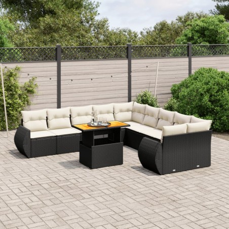 vidaXL Set de sofás de jardín 11 pzas y cojines ratán sintético negro