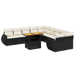 vidaXL Set de sofás de jardín 11 pzas y cojines ratán sintético negro