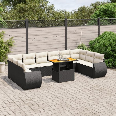 vidaXL Set de sofás de jardín 11 pzas y cojines ratán sintético negro