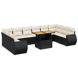 vidaXL Set de sofás de jardín 11 pzas y cojines ratán sintético negro