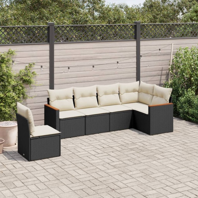 vidaXL Set de sofás de jardín 6 piezas y cojines ratán sintético negro vidaXL Set de sofás de jardín 6 piezas y cojines ratán sintético negro