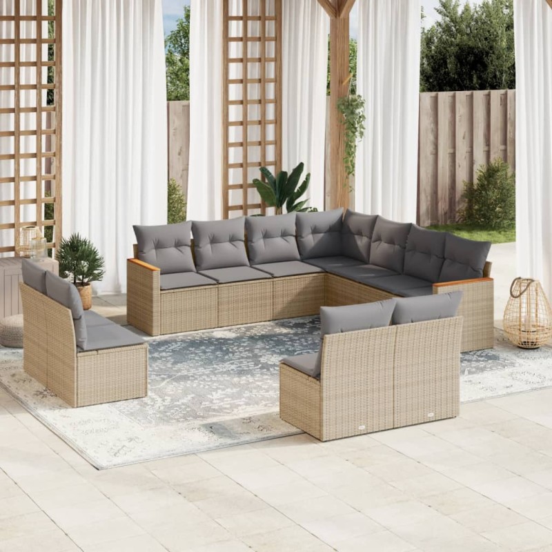 vidaXL Set de sofás de jardín 11pzas con cojines ratán sintético beige vidaXL Set de sofás de jardín 11pzas con cojines ratán sintético beige