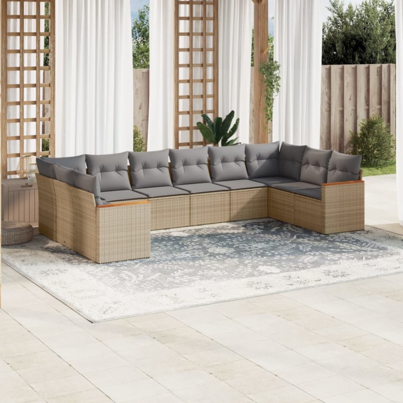 vidaXL Juego de sofás jardín con cojines beige 10 pzas ratán sintético vidaXL Juego de sofás jardín con cojines beige 10 pzas ratán sintético